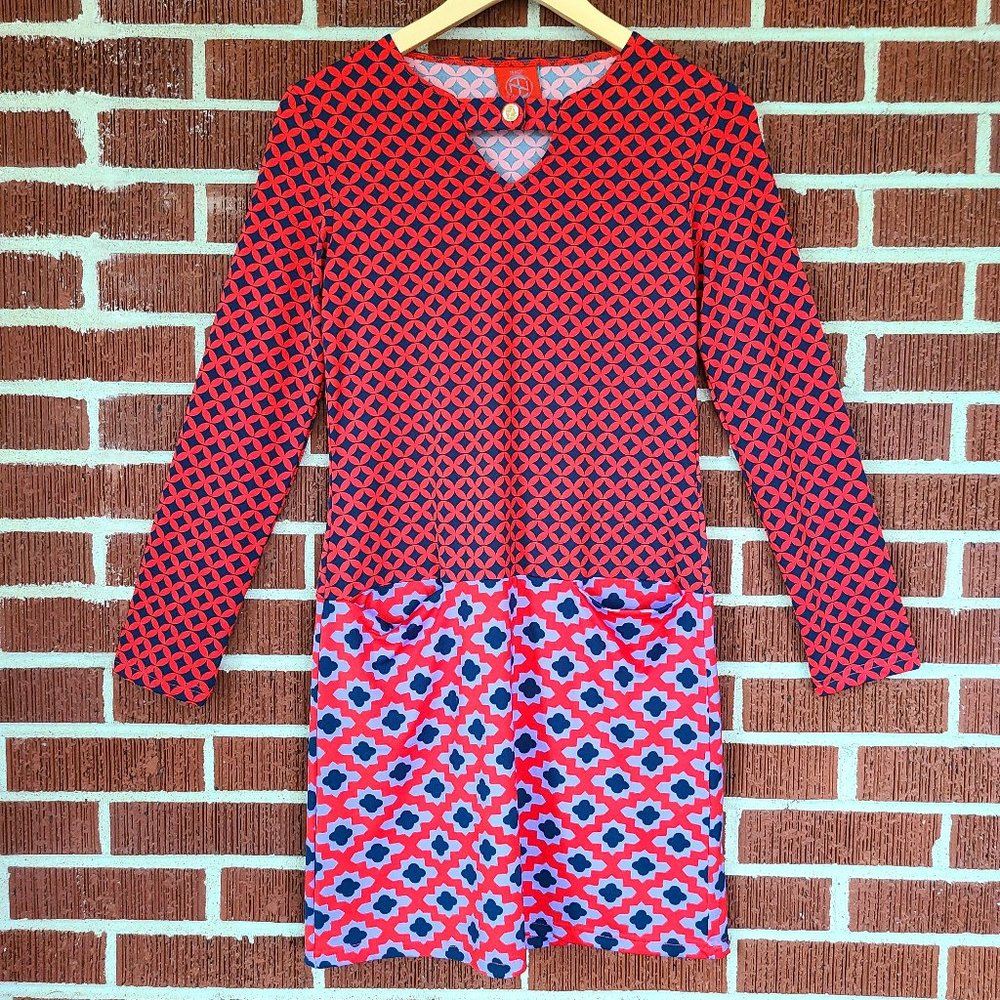 Tracey Negoshian Modern Geometric Print Long Sleeve Career Shift Dress